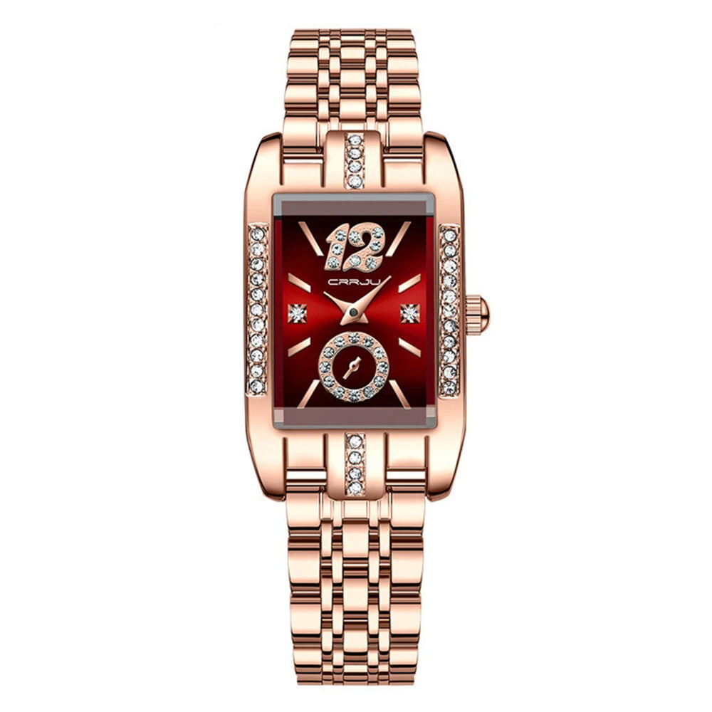 CRRJU Women's Quartz Watch Elegant Rhinestone Rectangular Dial Waterproof Stainless Steel Strap Luminous Design Perfect for Business and Fashion Use Stylish Women Watch Ideal for Everyday Wear — CRRJU