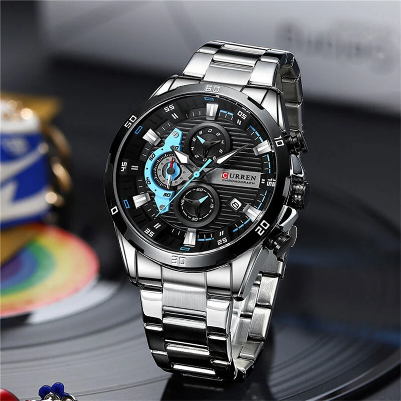 CURREN Fashion Men Stainless Steel Strap Quartz Watch Multi-function Chronograph Waterproof Wristwatch Fine Business Casual Men's Watches — view 3