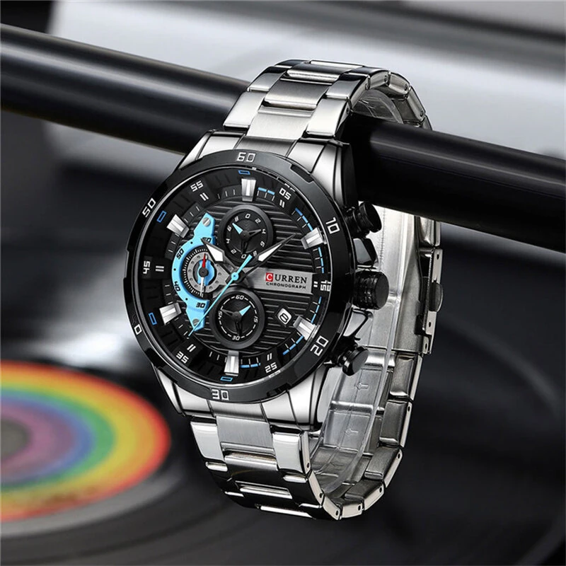 CURREN Fashion Men Stainless Steel Strap Quartz Watch Multi-function Chronograph Waterproof Wristwatch Fine Business Casual Men's Watches — view 4