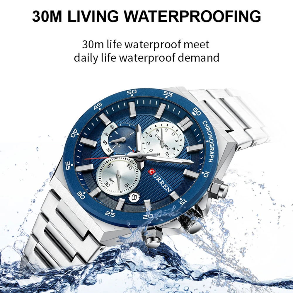CURREN Fashion Multifunctional Chronograph Date Stainless Steel Men Wristwatch Waterproof Luminous Business Casual Quartz Watch — view 3