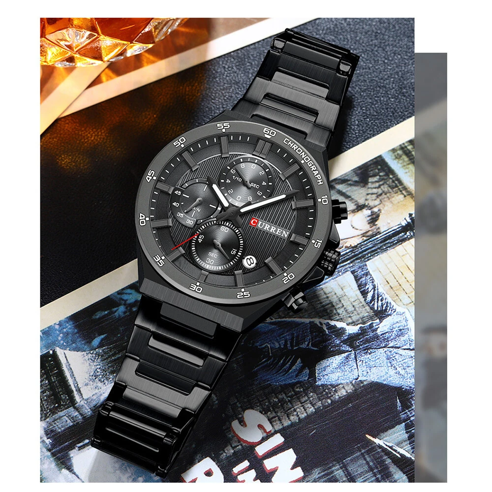 CURREN Fashion Multifunctional Chronograph Date Stainless Steel Men Wristwatch Waterproof Luminous Business Casual Quartz Watch — view 8