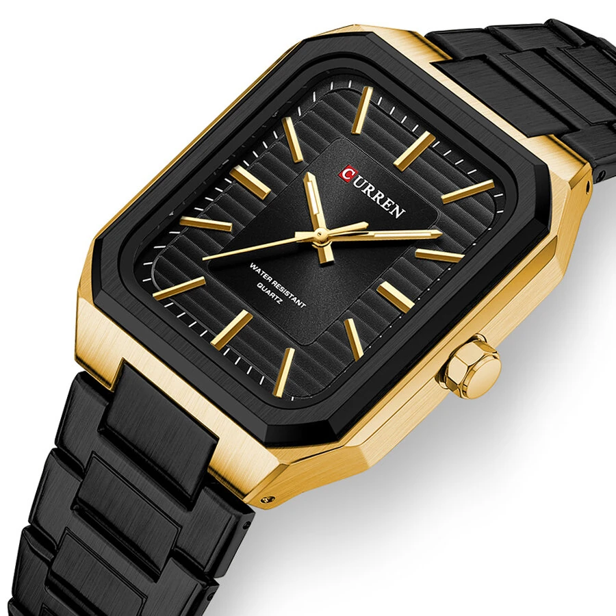 CURREN Fashion Rectangular Business Watches for Men Waterproof Luminous Hands Stainless Steel Simple Vintage Quartz Wristwatch