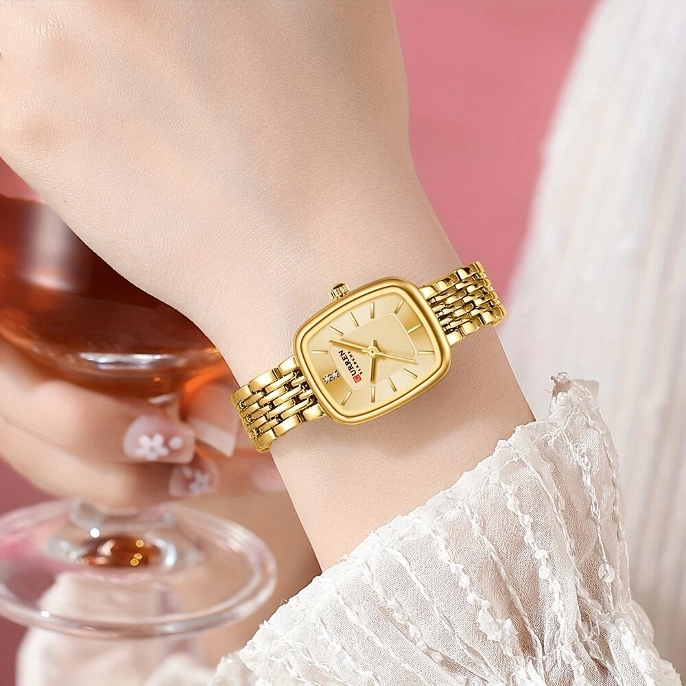 CURREN Fashion Rhinestone Deco Stainless Steel Strap Square Quartz Watch Waterproof Casual Business Women's Wristwatch — view 3