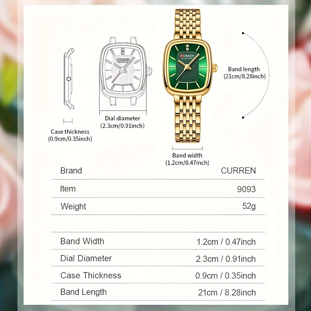 CURREN Fashion Rhinestone Deco Stainless Steel Strap Square Quartz Watch Waterproof Casual Business Women's Wristwatch — view 4