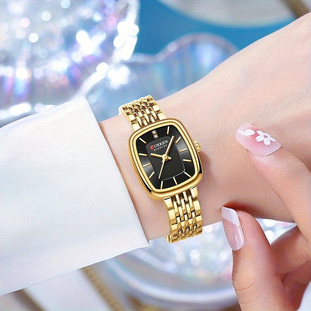 CURREN Fashion Rhinestone Deco Stainless Steel Strap Square Quartz Watch Waterproof Casual Business Women's Wristwatch — view 5