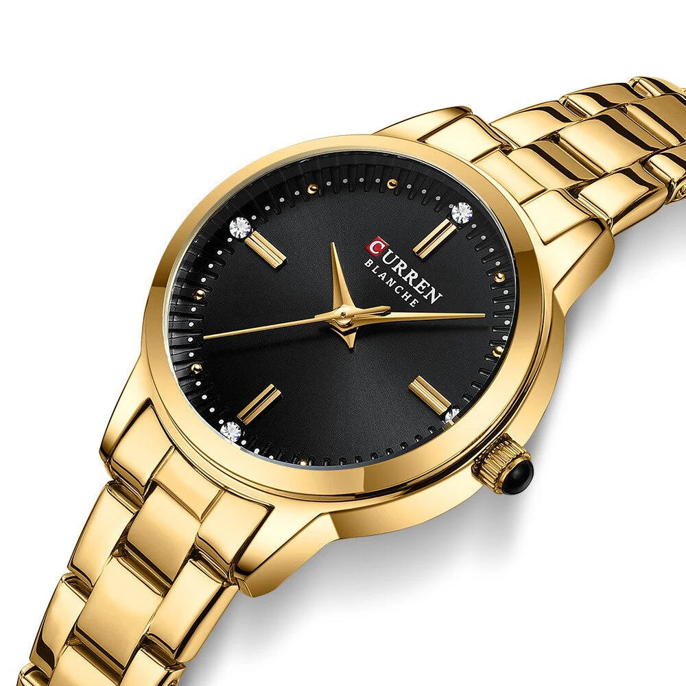 CURREN Luxury Brand Elegant Simple Rhinestone Quartz Watch Waterproof Stainless Steel Strap Gold Wristwatch — view 11