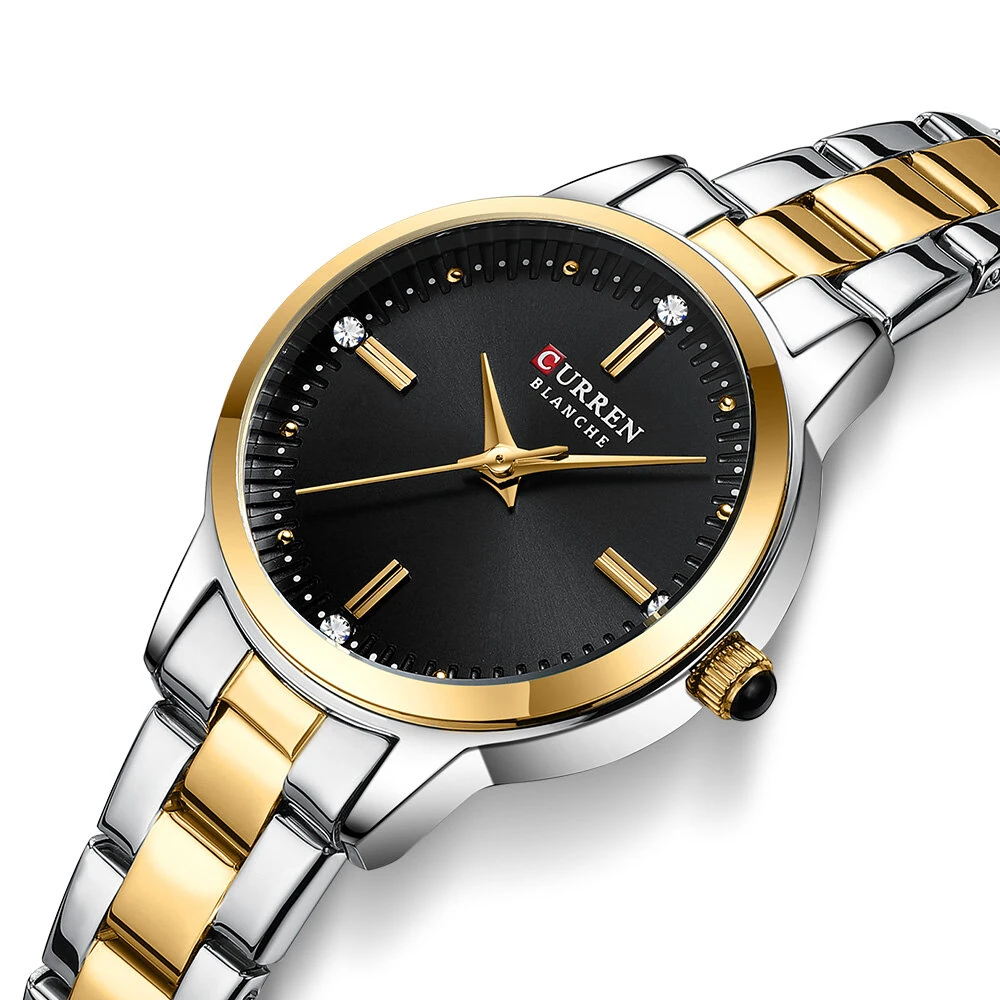 CURREN Luxury Brand Elegant Simple Rhinestone Quartz Watch Waterproof Stainless Steel Strap Gold Wristwatch — view 2