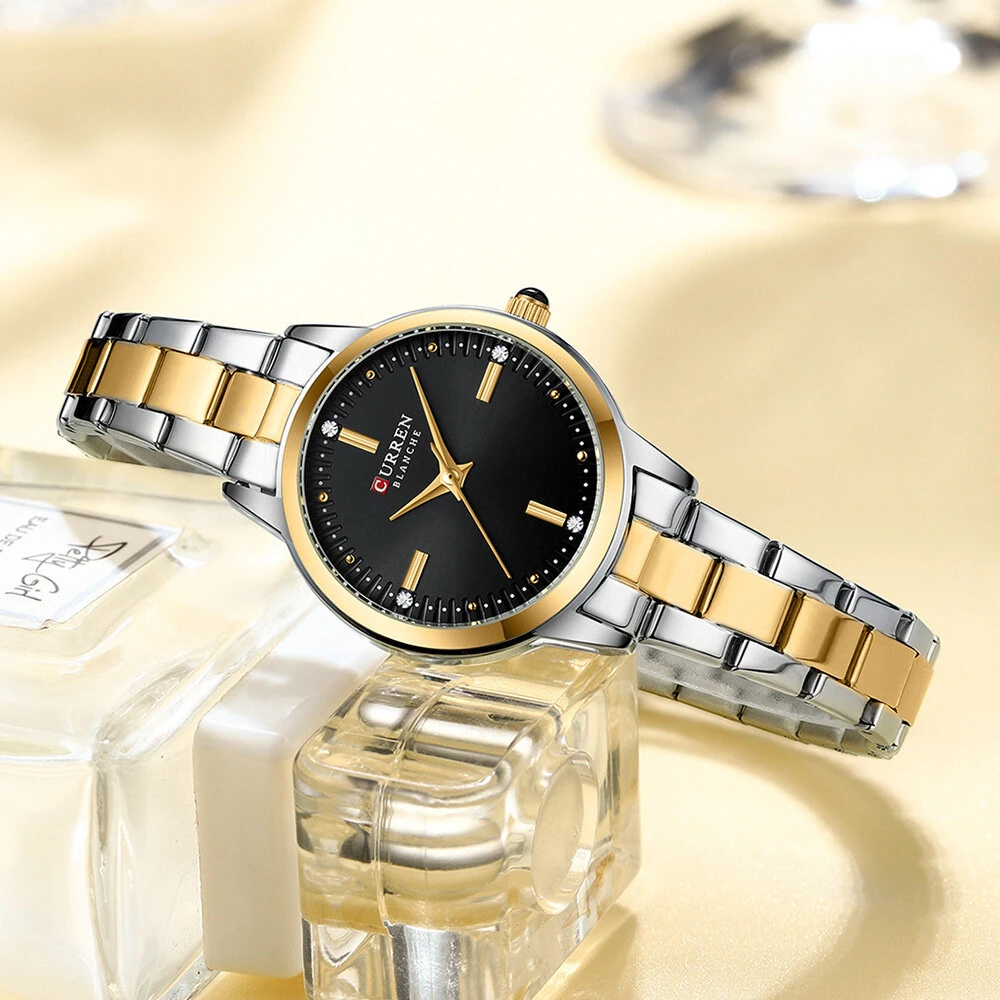 CURREN Luxury Brand Elegant Simple Rhinestone Quartz Watch Waterproof Stainless Steel Strap Gold Wristwatch — view 3