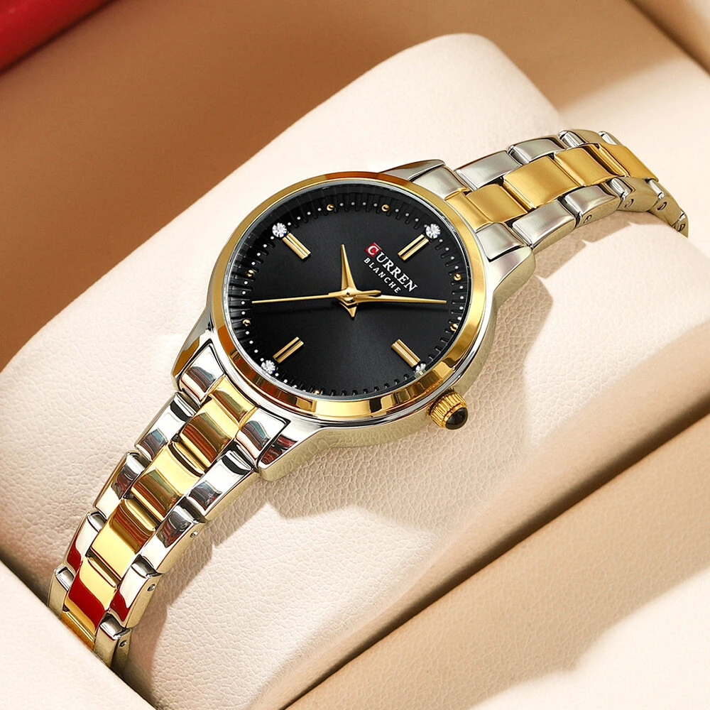 CURREN Luxury Brand Elegant Simple Rhinestone Quartz Watch Waterproof Stainless Steel Strap Gold Wristwatch — view 4