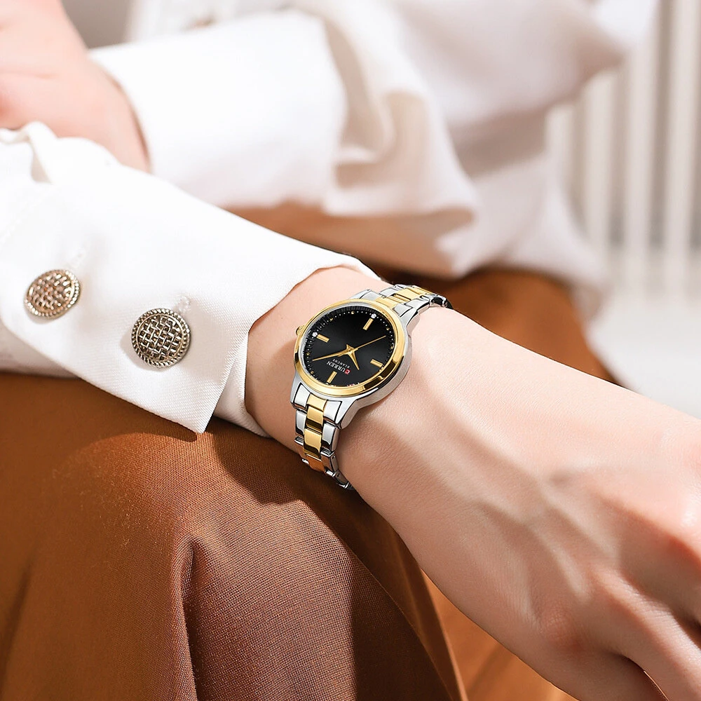 CURREN Luxury Brand Elegant Simple Rhinestone Quartz Watch Waterproof Stainless Steel Strap Gold Wristwatch — view 5