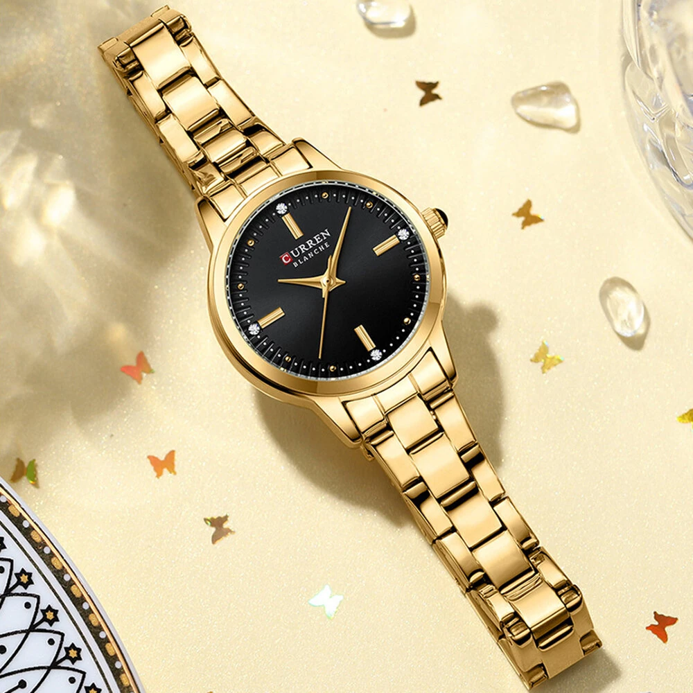 CURREN Luxury Brand Elegant Simple Rhinestone Quartz Watch Waterproof Stainless Steel Strap Gold Wristwatch — view 7