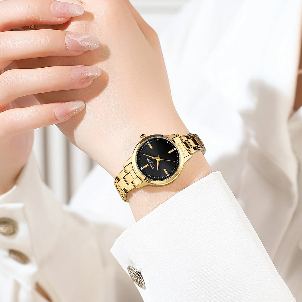 CURREN Luxury Brand Elegant Simple Rhinestone Quartz Watch Waterproof Stainless Steel Strap Gold Wristwatch — view 8