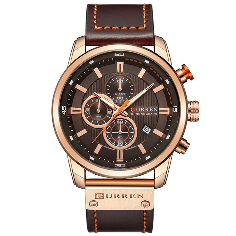 CURREN Men Leather Strap Sport Watches Six-hand Chronograph Wristwatch Waterproof Watches Multifunctional Quartz Watch — view 2
