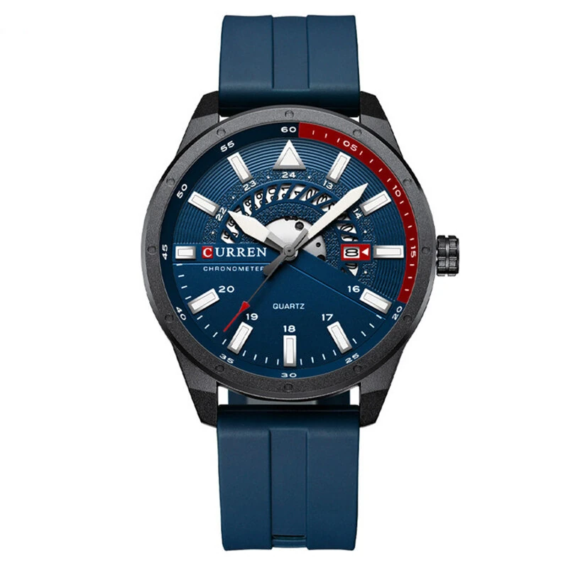 CURREN Men's Business Watch Quartz Wrist Watch with Calendar Alloy Case, Round Dial, Electronic Drive, Silicone Strap 3ATM Sports Watch