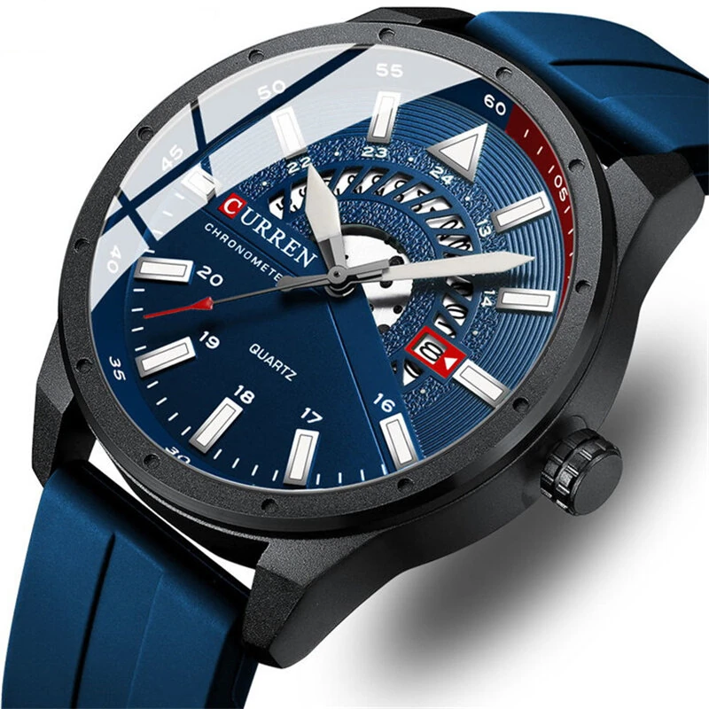 CURREN Men's Business Watch Quartz Wrist Watch with Calendar Alloy Case, Round Dial, Electronic Drive, Silicone Strap 3ATM Sports Watch — view 2