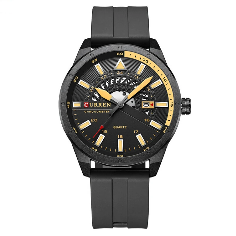 CURREN Men's Business Watch Quartz Wrist Watch with Calendar Alloy Case, Round Dial, Electronic Drive, Silicone Strap 3ATM Sports Watch — view 3