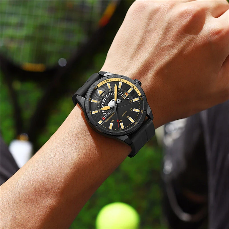 CURREN Men's Business Watch Quartz Wrist Watch with Calendar Alloy Case, Round Dial, Electronic Drive, Silicone Strap 3ATM Sports Watch — view 4