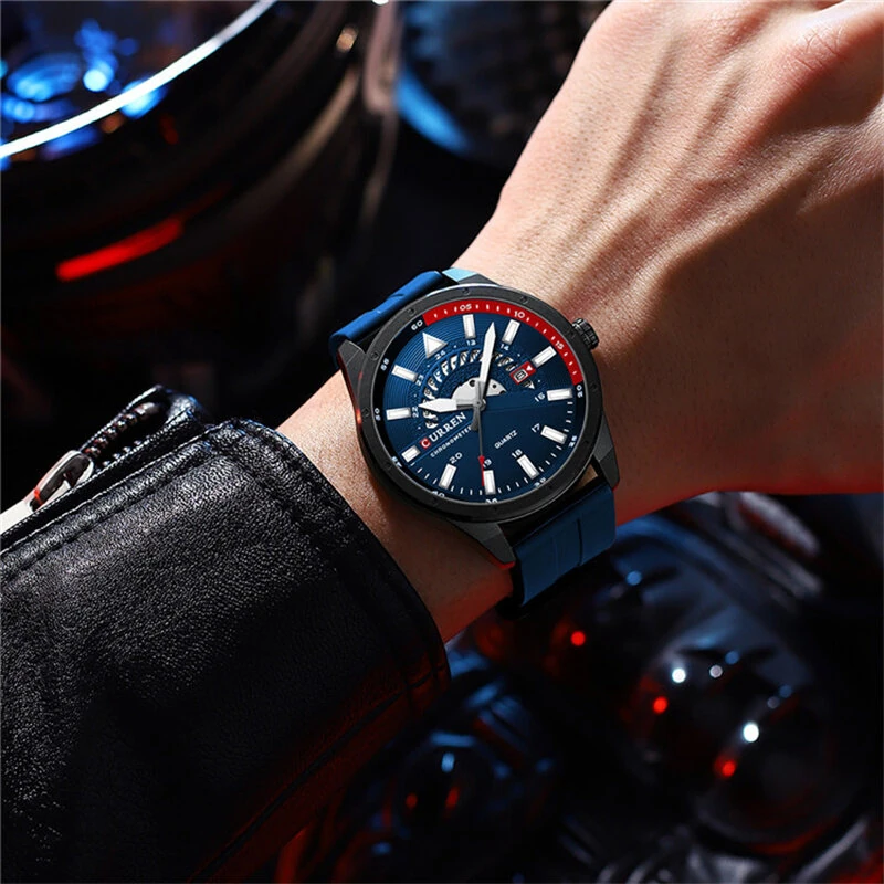 CURREN Men's Business Watch Quartz Wrist Watch with Calendar Alloy Case, Round Dial, Electronic Drive, Silicone Strap 3ATM Sports Watch — view 5
