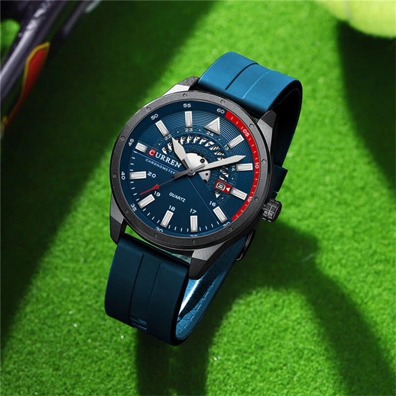 CURREN Men's Business Watch Quartz Wrist Watch with Calendar Alloy Case, Round Dial, Electronic Drive, Silicone Strap 3ATM Sports Watch — view 6