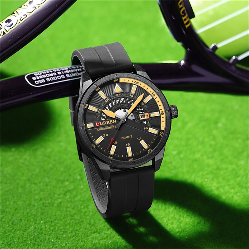 CURREN Men's Business Watch Quartz Wrist Watch with Calendar Alloy Case, Round Dial, Electronic Drive, Silicone Strap 3ATM Sports Watch — view 7