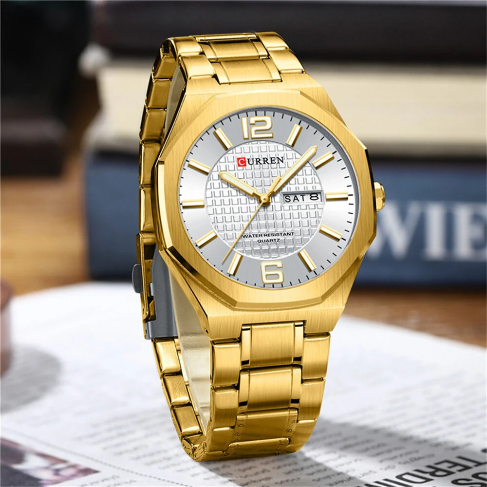 CURREN Men's Stainless Steel Quartz Watch Waterproof Calendar Business Casual Wristwatch Fashion Design with Watch Box — view 3