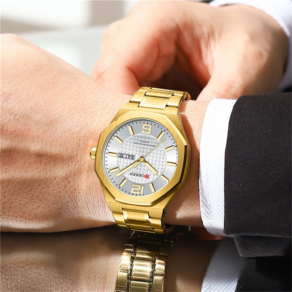 CURREN Men's Stainless Steel Quartz Watch Waterproof Calendar Business Casual Wristwatch Fashion Design with Watch Box — view 4