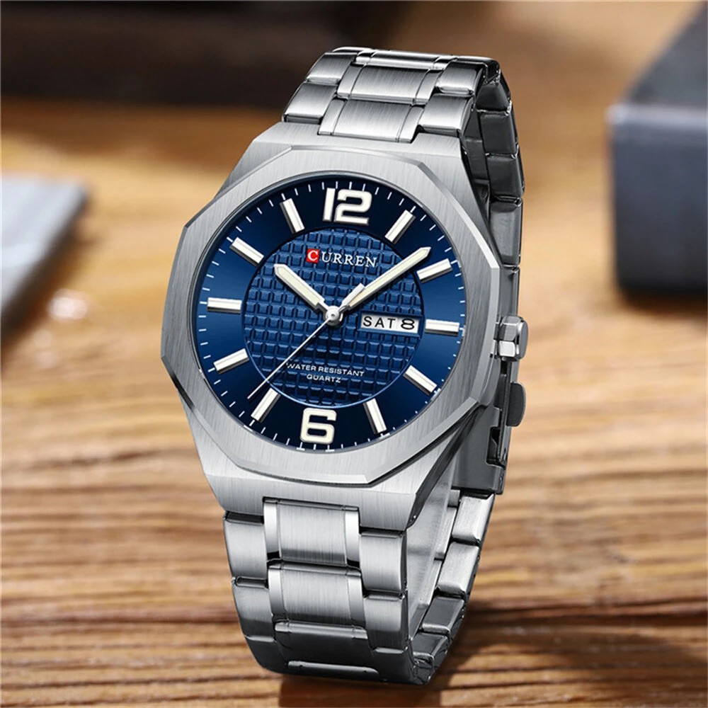 CURREN Men's Stainless Steel Quartz Watch Waterproof Calendar Business Casual Wristwatch Fashion Design with Watch Box — view 6