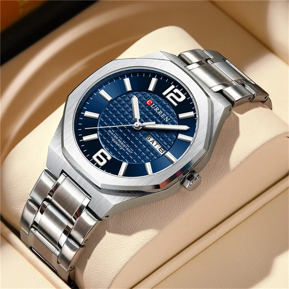 CURREN Men's Stainless Steel Quartz Watch Waterproof Calendar Business Casual Wristwatch Fashion Design with Watch Box — view 7