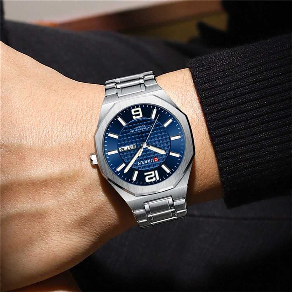 CURREN Men's Stainless Steel Quartz Watch Waterproof Calendar Business Casual Wristwatch Fashion Design with Watch Box — view 8