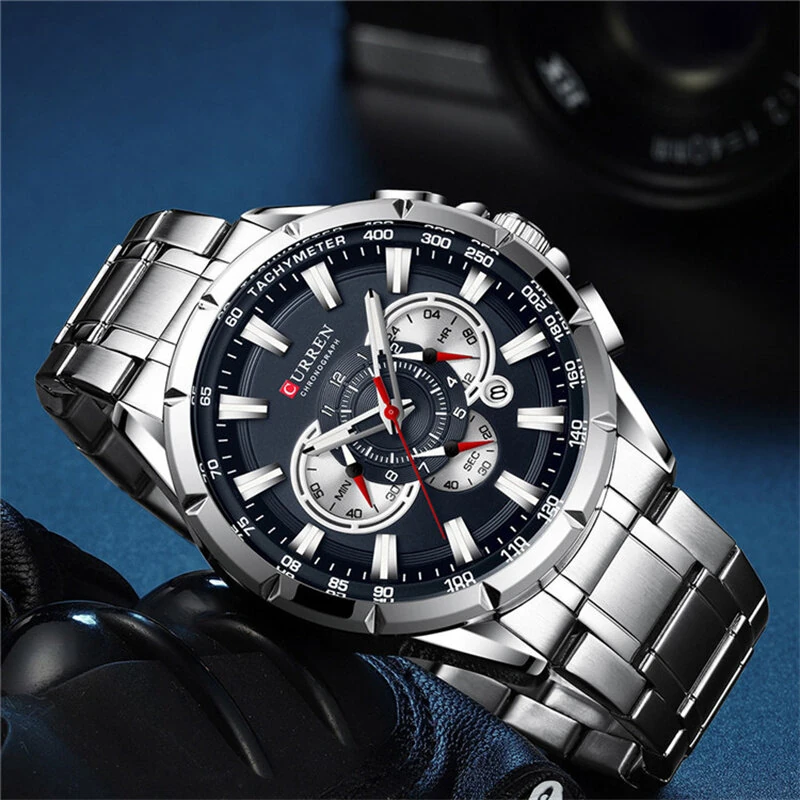 CURREN Men Watch Chronograph Quartz Wristwatch Waterproof Stainless Steel Sports Watches for Men Analog Calendar Wrist Watch — view 10