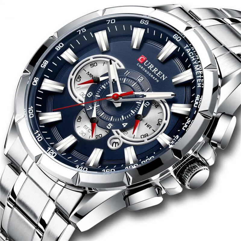 CURREN Men Watch Chronograph Quartz Wristwatch Waterproof Stainless Steel Sports Watches for Men Analog Calendar Wrist Watch — view 2