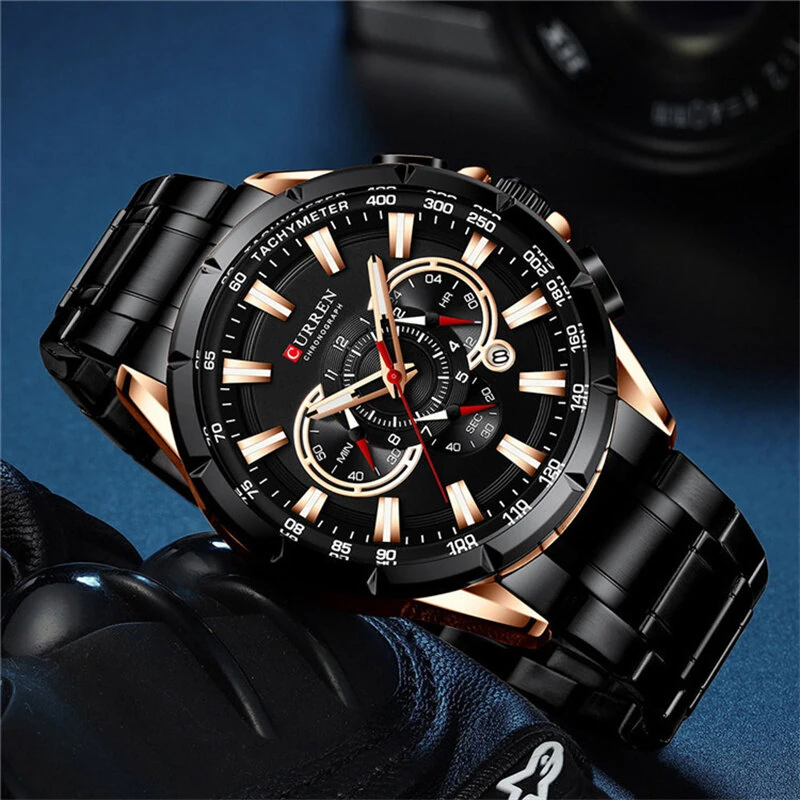 CURREN Men Watch Chronograph Quartz Wristwatch Waterproof Stainless Steel Sports Watches for Men Analog Calendar Wrist Watch — view 3