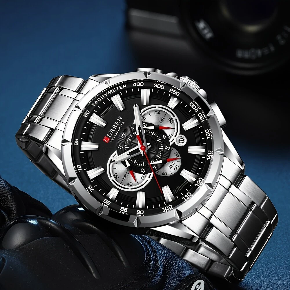 CURREN Men Watch Chronograph Quartz Wristwatch Waterproof Stainless Steel Sports Watches for Men Analog Calendar Wrist Watch — view 4