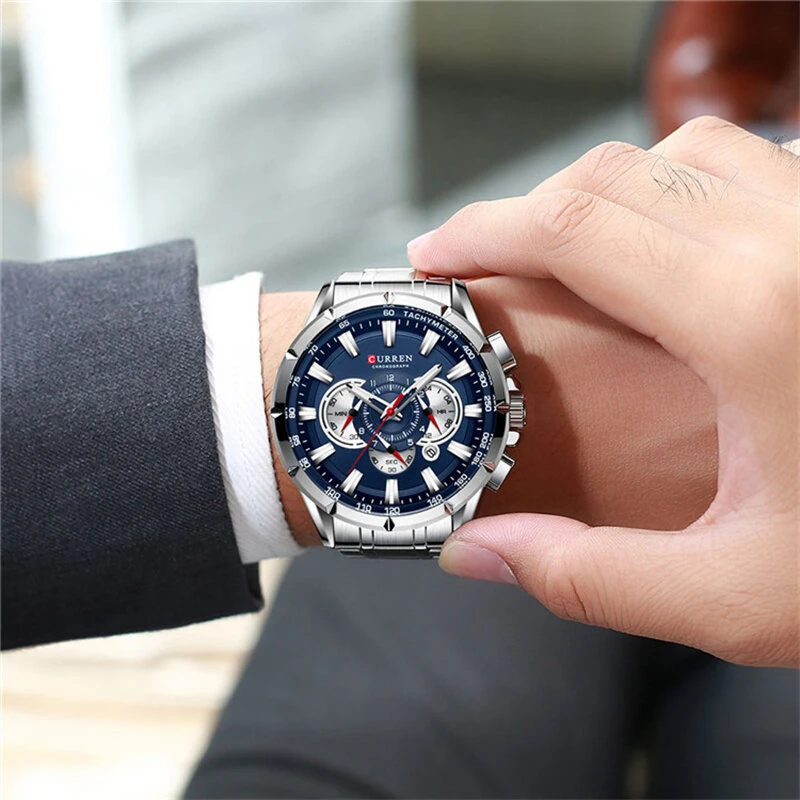 CURREN Men Watch Chronograph Quartz Wristwatch Waterproof Stainless Steel Sports Watches for Men Analog Calendar Wrist Watch — view 5