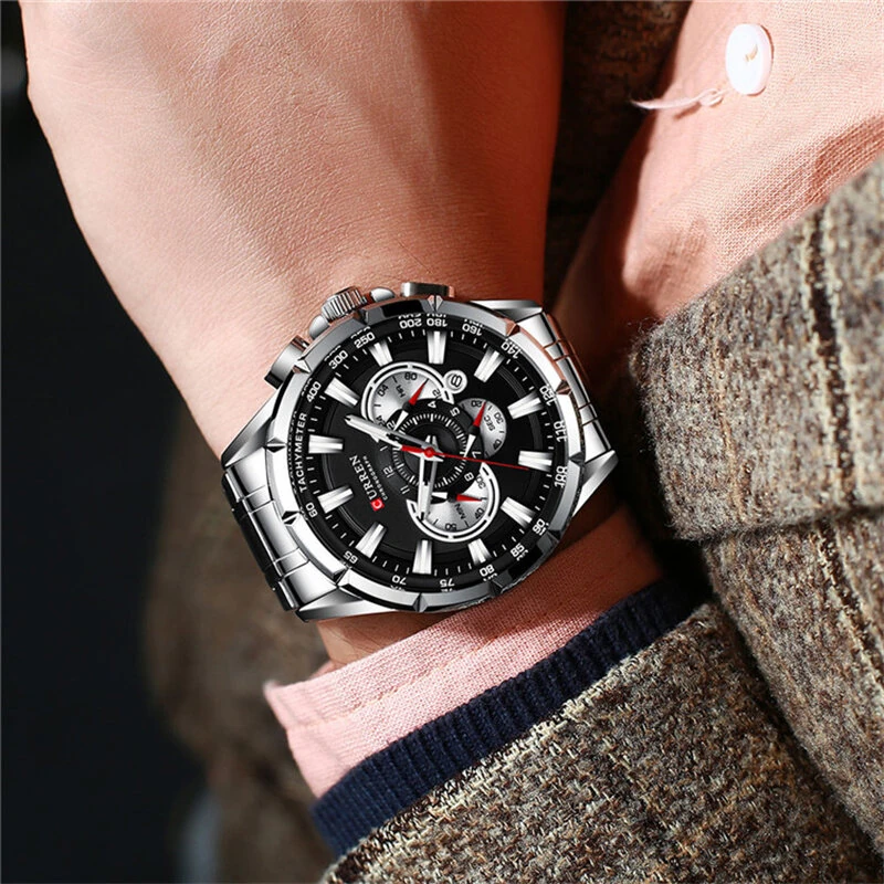 CURREN Men Watch Chronograph Quartz Wristwatch Waterproof Stainless Steel Sports Watches for Men Analog Calendar Wrist Watch — view 6
