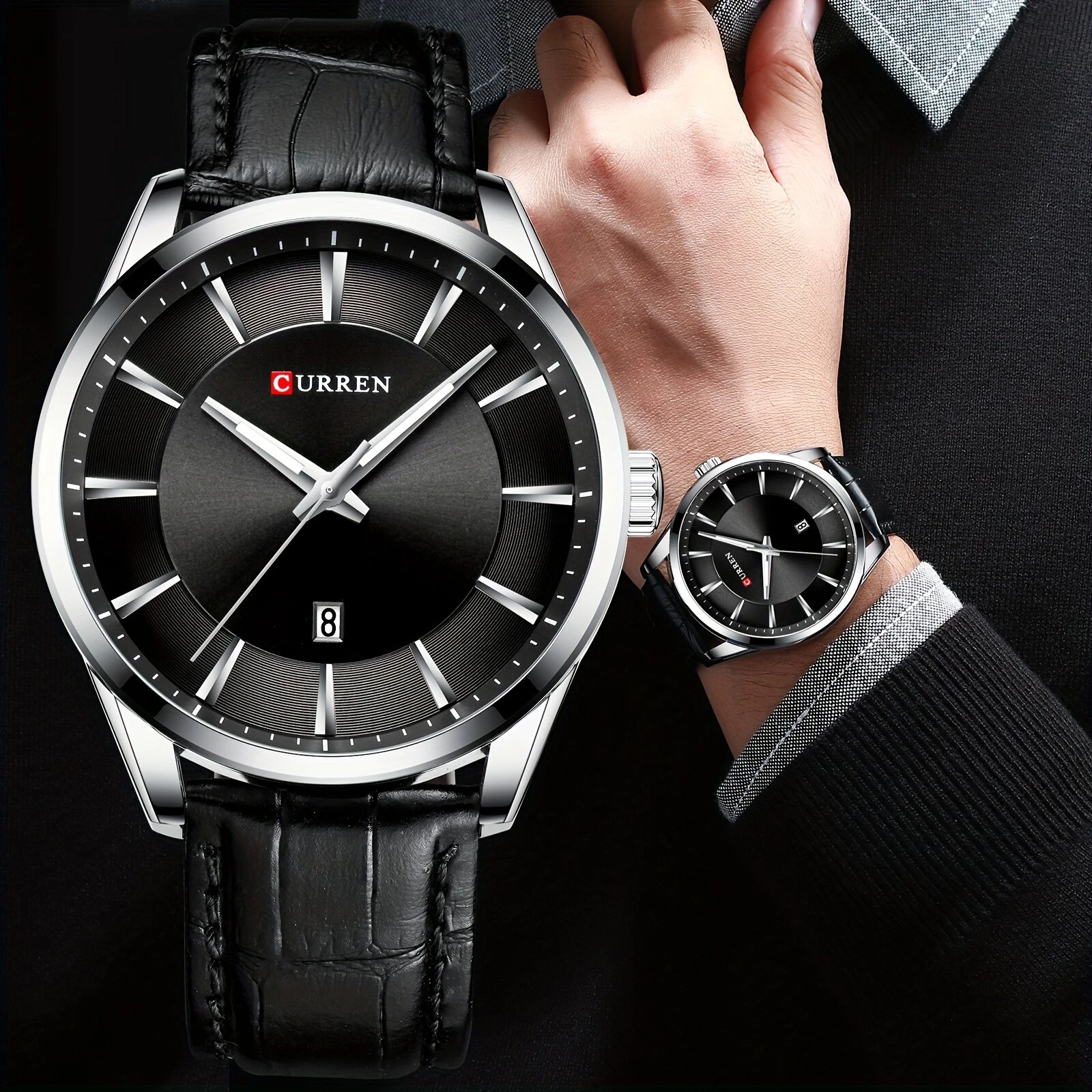 CURREN Simple Business Men Quartz Watch Comfortable Leather Strap Waterproof Auto Date Wristwatch