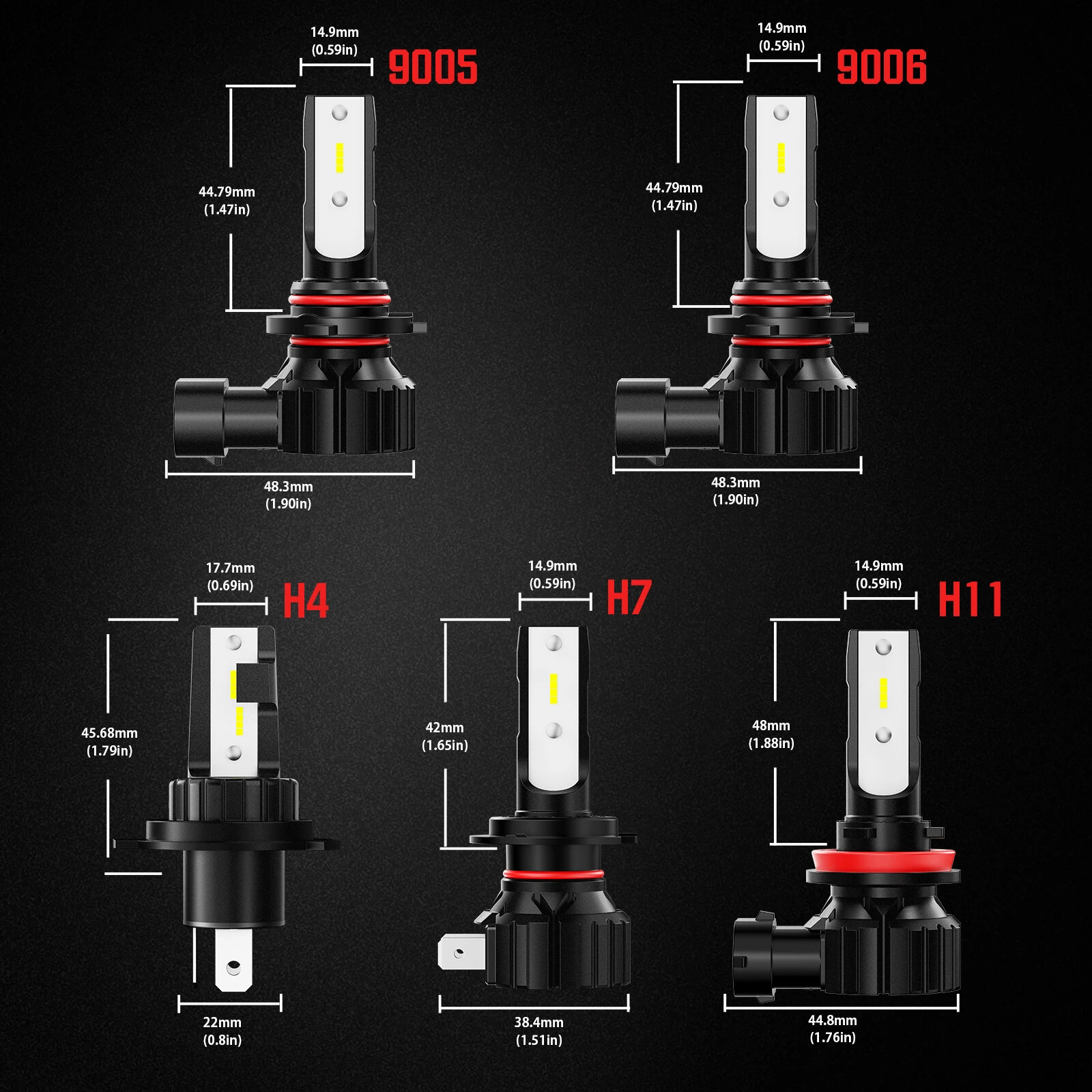 CYBERBEAM A900-C3 H4 / H7 / H11 / 9005 / 9006 Pair 50W Car LED Headlights 10000LM LED Bulbs 6500K White Light LED Headlamps IP68 Waterproof — view 10