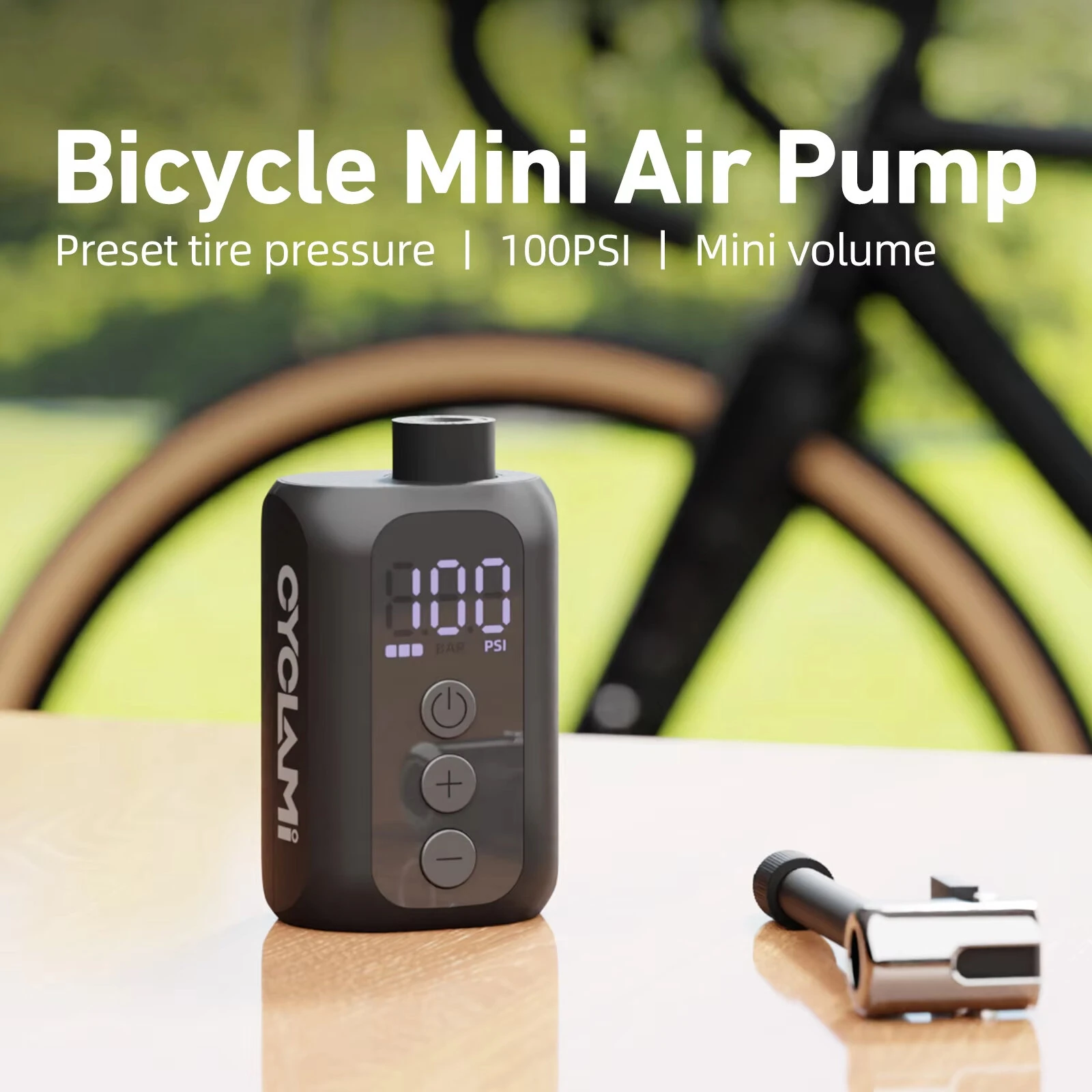 CYCLAMI A5S 100 PSI Mini Electric Air Pump Portable Fast Inflation Bike Air Pump with Schrader/Presta Digital Screen Display Road MTB Tire Inflator — view 3