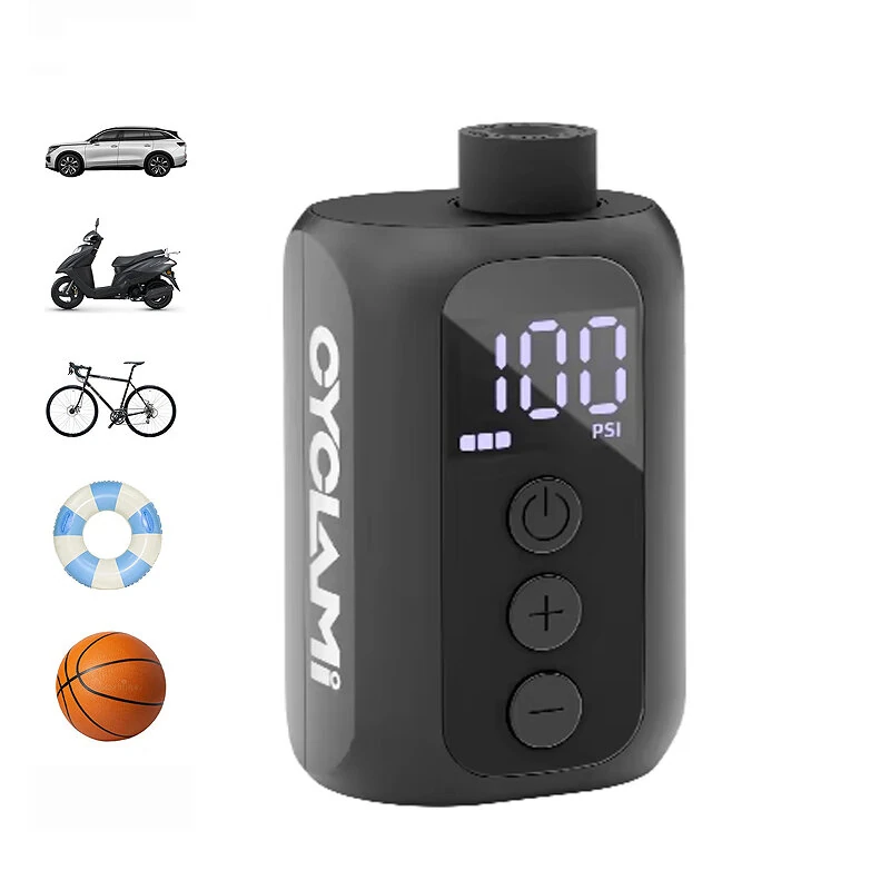 CYCLAMI A5S 100 PSI Mini Electric Air Pump Portable Fast Inflation Bike Air Pump with Schrader/Presta Digital Screen Display Road MTB Tire Inflator — view 8