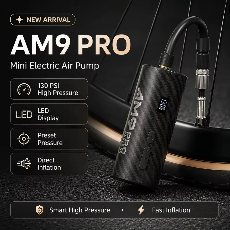 CYCLAMI AM9 Pro Mini Bike Pump 130 PSI Portable Electric Tire Inflator with 2-in-1 Tail Light LED Display for MTB Road Bicycle — view 2