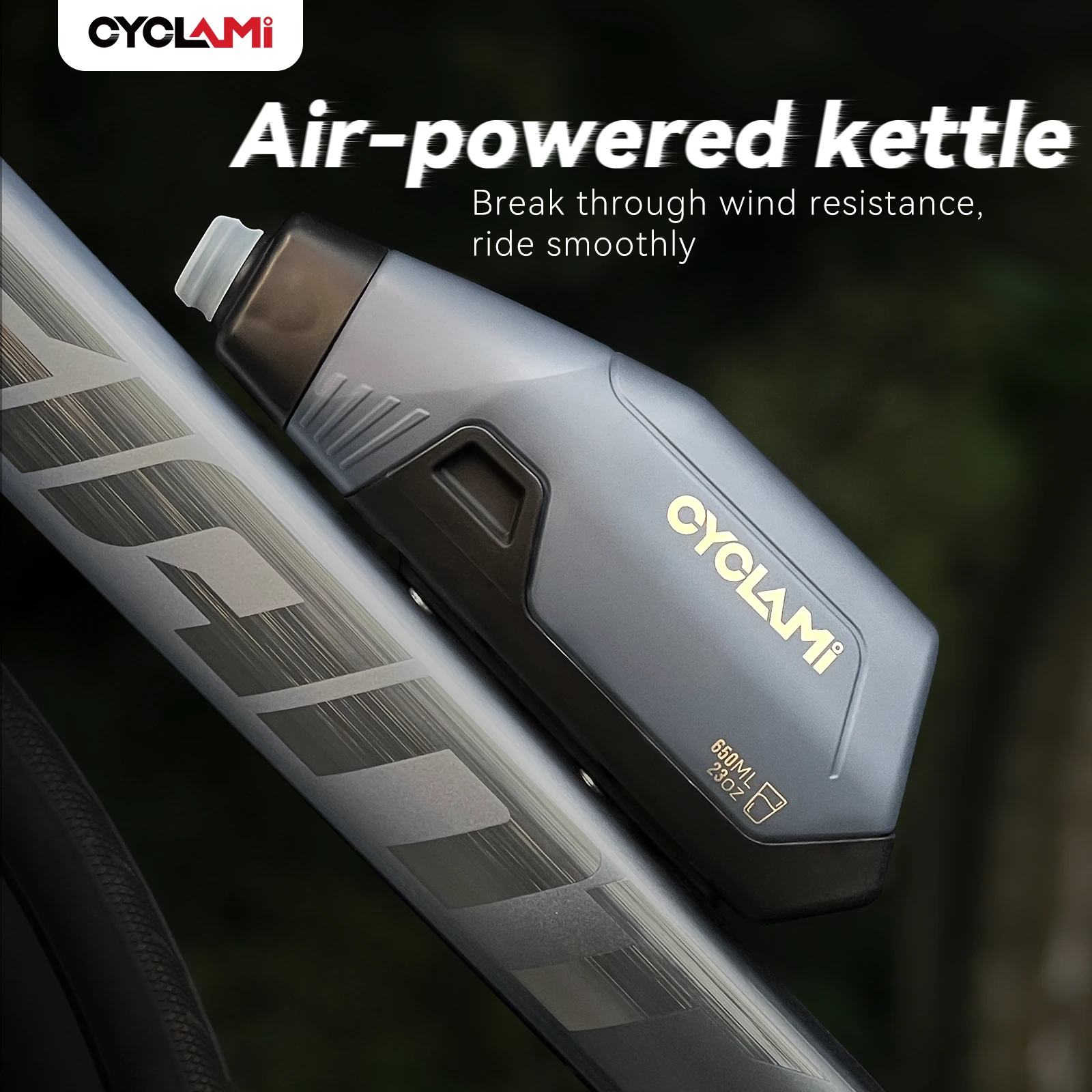 CYCLAMI Bicycle 650ml Aerodynamic Water Bottle Bracket Set Bike Water Bottle MTB Road Frame Down Tube Riding Water Kettle — view 2