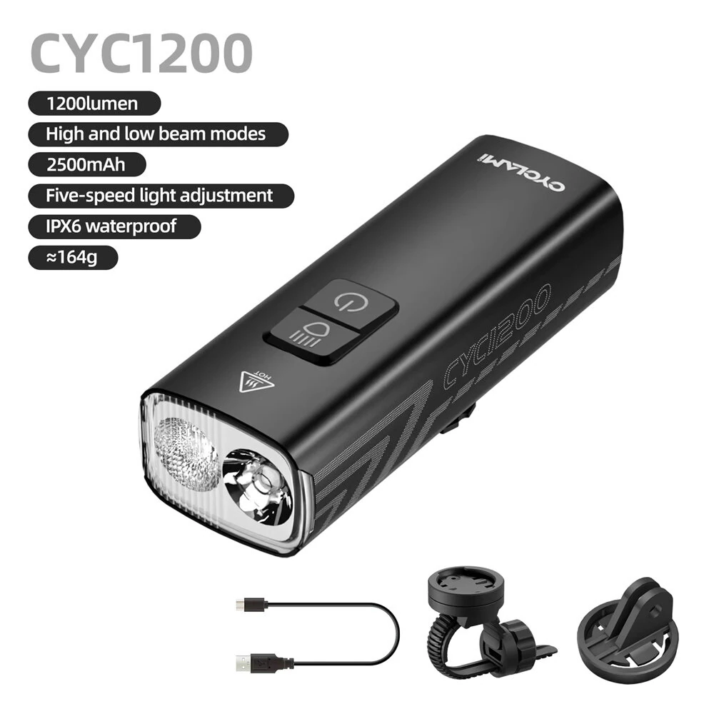 CYCLAMI BR 1200 Lumens Bike Headlight 2500mAh IPX6 Waterproof Type-C Charging Front Lights for Outdoor Road Cycling Safety — view 7