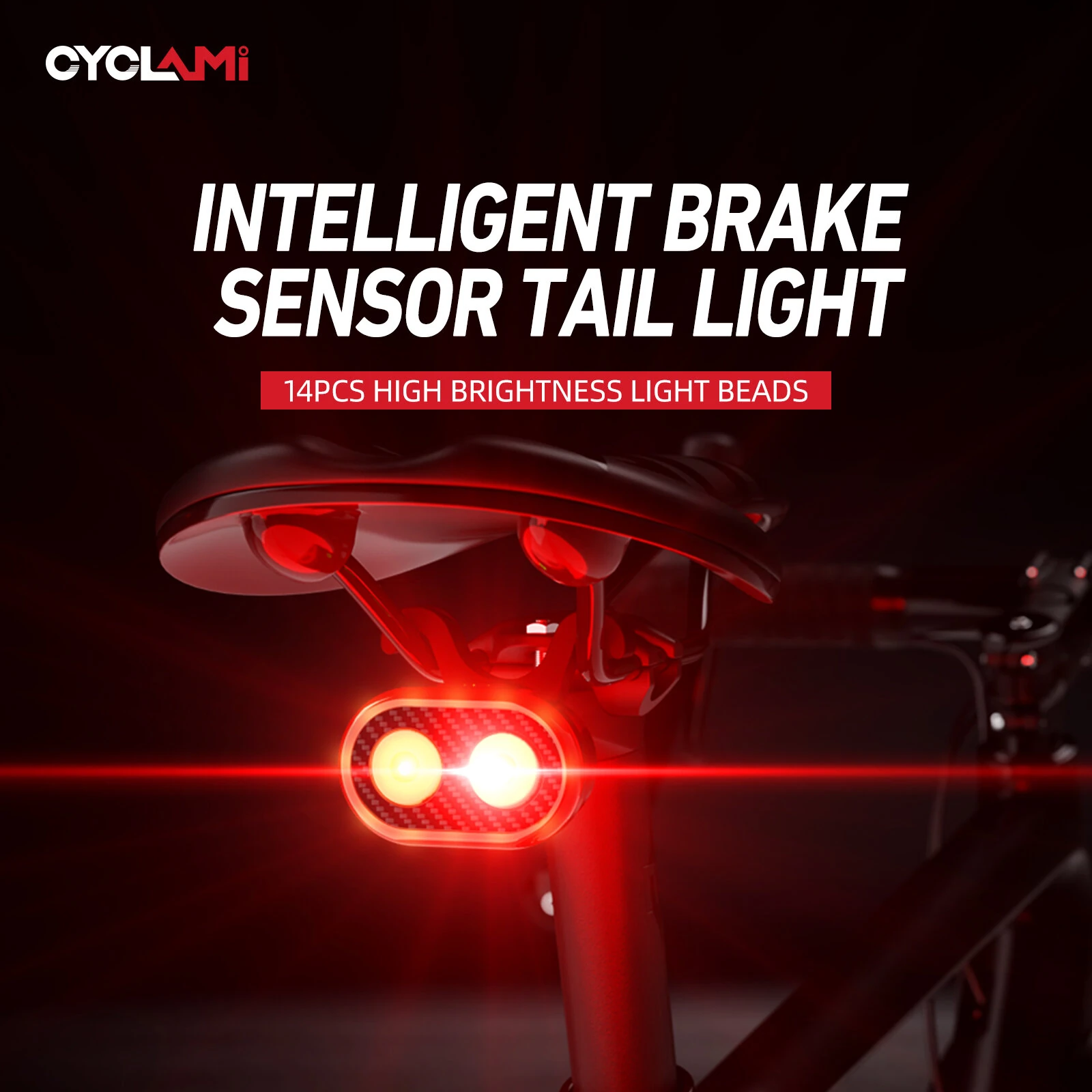 CYCLAMI CY200 Smart Bike Brake Sensing Rear Light 600mAh Battery IPX6 Waterproof LED Charging Taillight Warning Back Light for Night Cycling — view 2