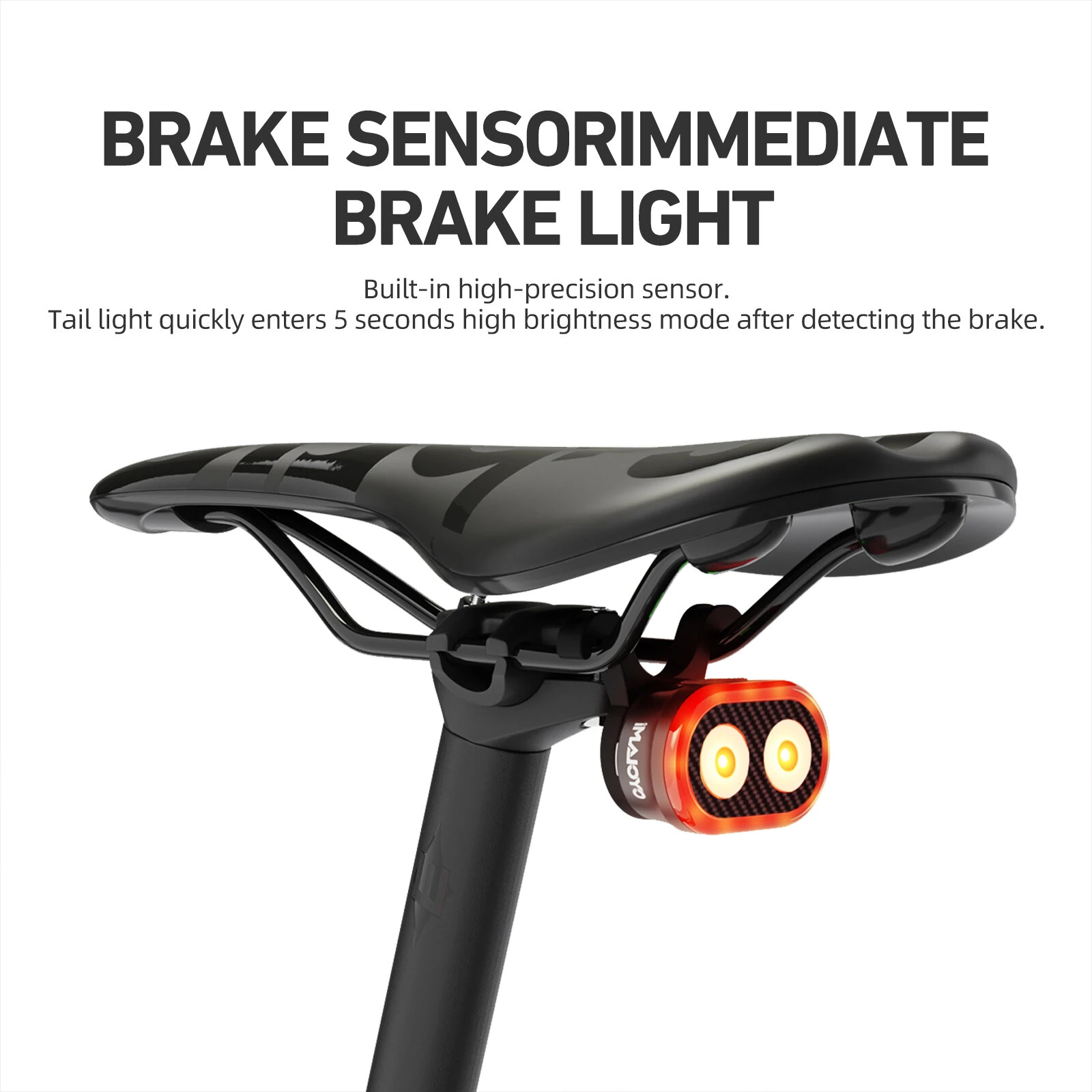 CYCLAMI CY200 Smart Bike Brake Sensing Rear Light 600mAh Battery IPX6 Waterproof LED Charging Taillight Warning Back Light for Night Cycling — view 3