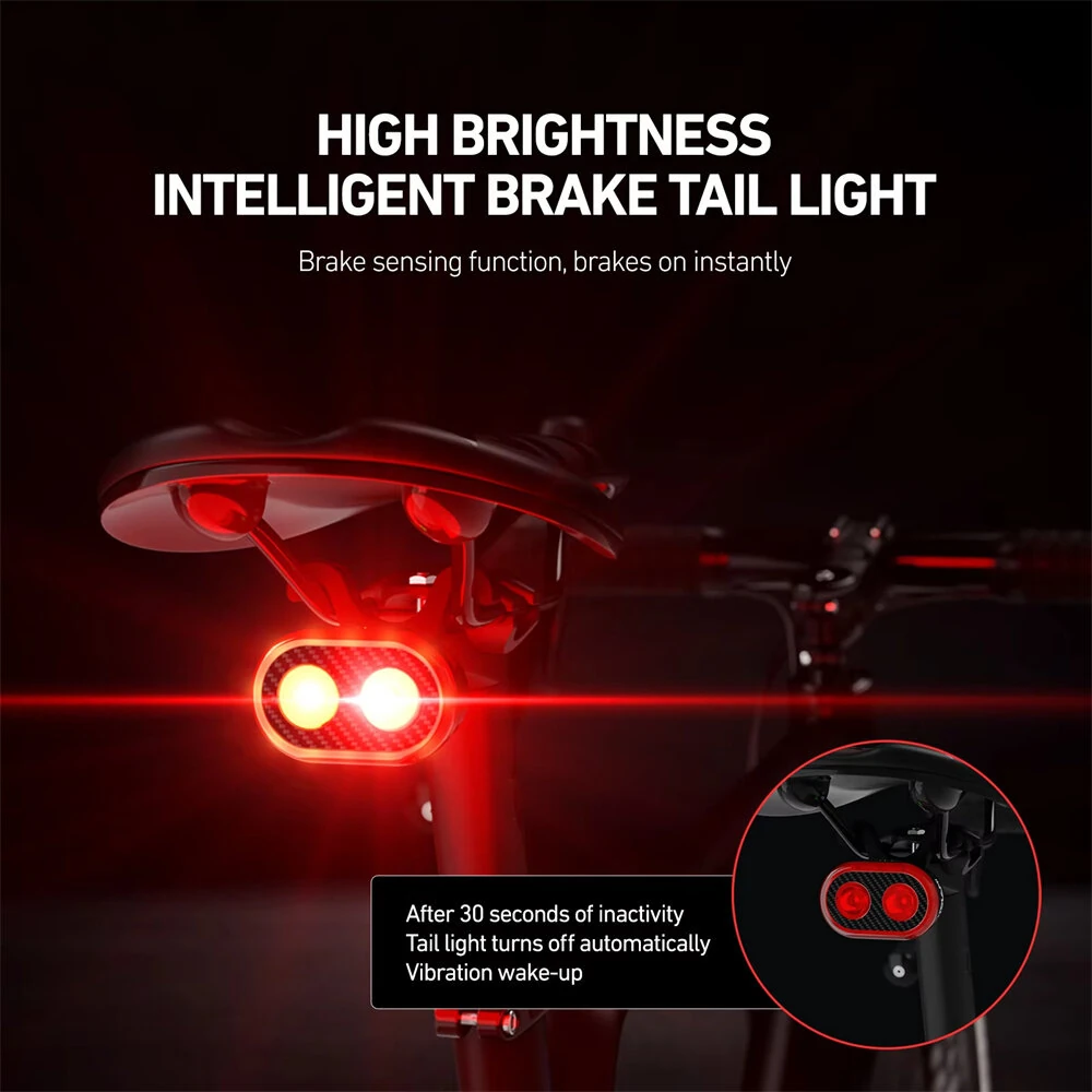 CYCLAMI CY300T 2PCS Bicycle Smart Front Rear Brake Sensing Lights Waterproof Type-C Charging Bike Lighting Headlight Warning Taillight for MTB Road Cycling — view 4