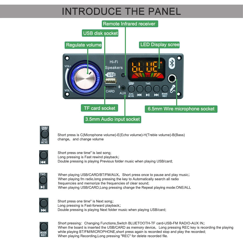 D185BT Wireless Preamp Amplifier Board Bluetooth MP3 Radio Decoder Module Support Remote Control — view 4