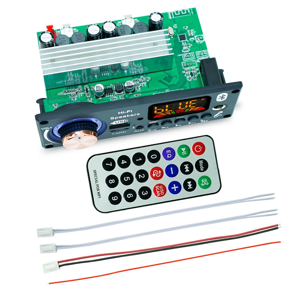 D186BT TPA3116 100W+100W Stereo Bluetooth MP3 Audio Decoder Amplifier Board with Recording Treble Bass Controls — image 1