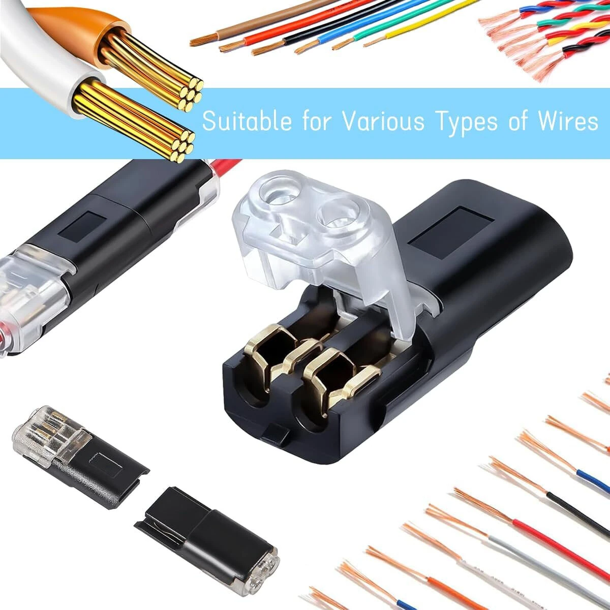 D2 Quick-connect Terminal Double Wire Plug-In Connector With Locking Buckle 2 Pin 300V 9A Quick-Clip Fasteners Low Voltage LED Strip Wire Connector — view 2