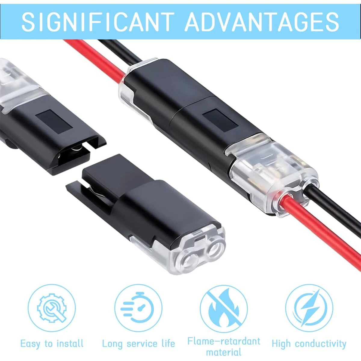 D2 Quick-connect Terminal Double Wire Plug-In Connector With Locking Buckle 2 Pin 300V 9A Quick-Clip Fasteners Low Voltage LED Strip Wire Connector — view 3