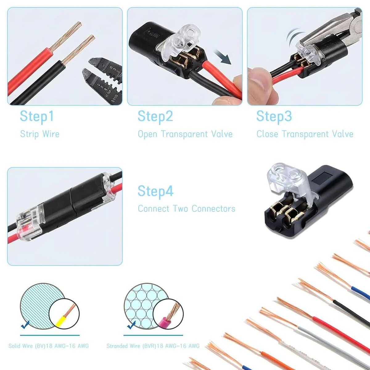 D2 Quick-connect Terminal Double Wire Plug-In Connector With Locking Buckle 2 Pin 300V 9A Quick-Clip Fasteners Low Voltage LED Strip Wire Connector — view 5